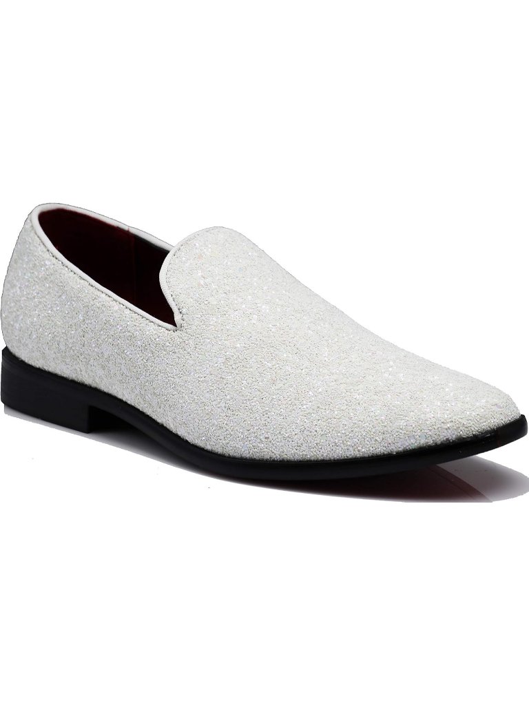 Men's White Vintage Glitter Loafers Slip On Tuxedo Dress Party Classic Shoes